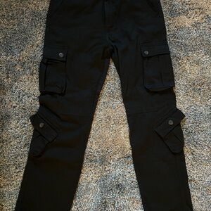 Matchstick Match Cargo Pants Mend 40x30 Black Utility Pockets Y2K